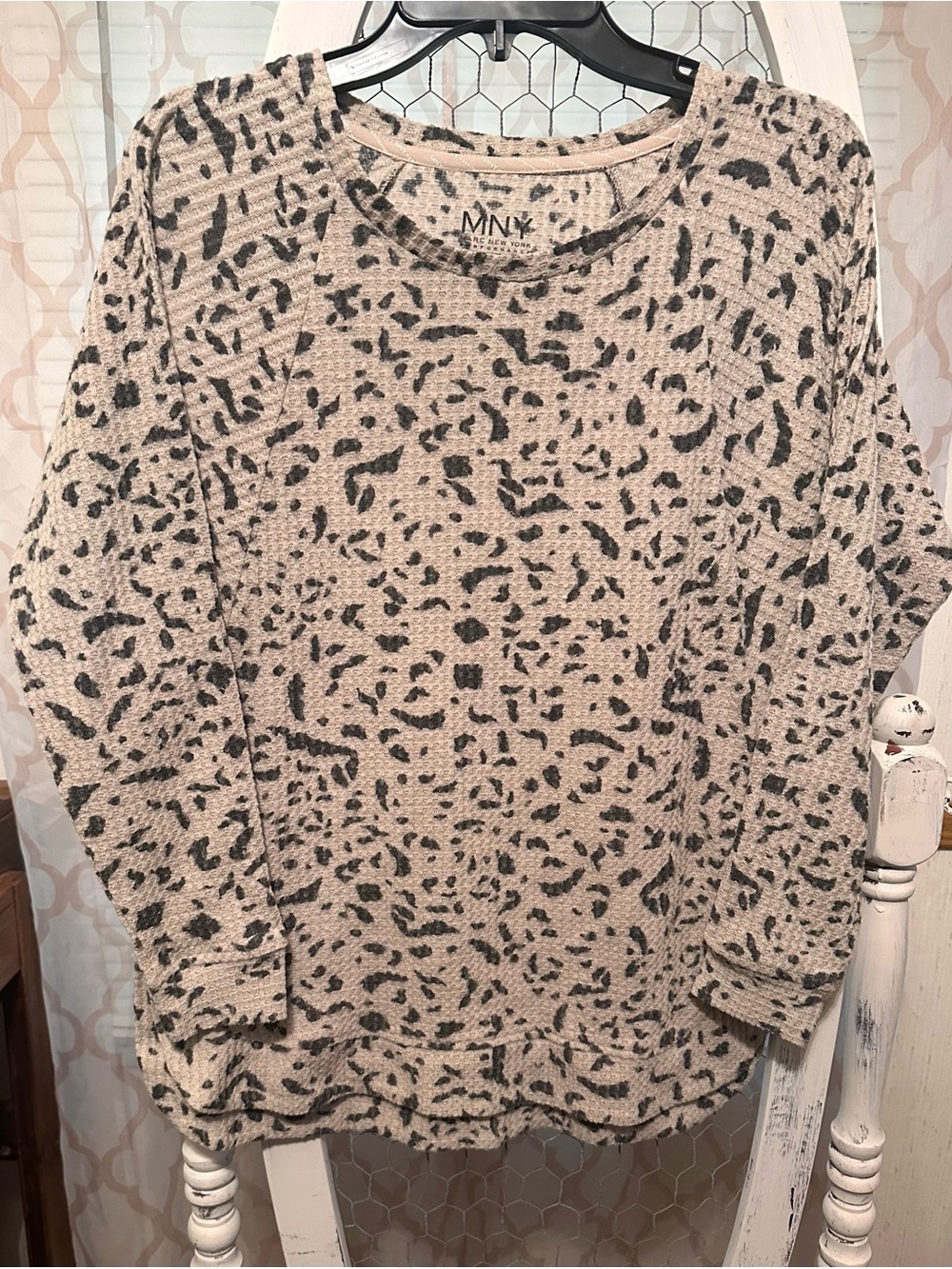 Marc New York Taupe and Black Leopard Print Crewneck Sweater